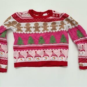 Gymboree Girls Intarsia Christmas Sweater - Gingerbread House - Pink